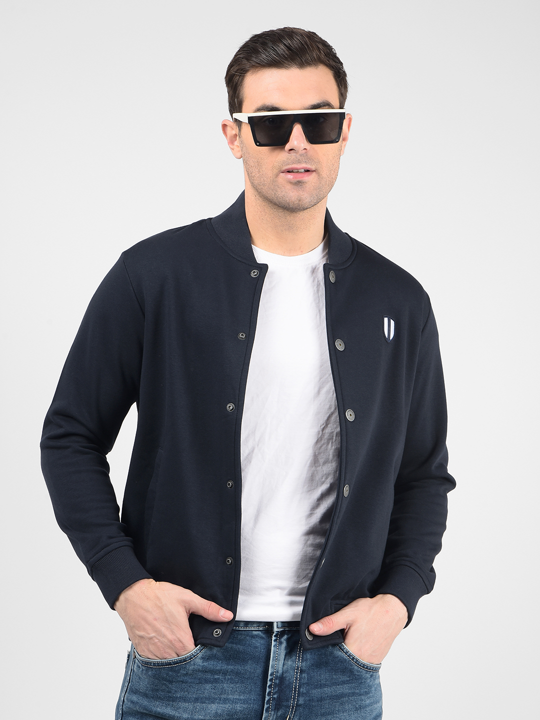 Numero Uno Men Blue Mock Neck Regular Fit Sweatshirt